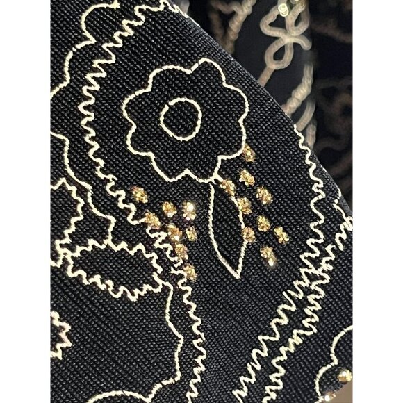 Retro Floral Embroidery Jacket PL Black Old Money Classic Preppy Boho Western - Picture 6 of 10